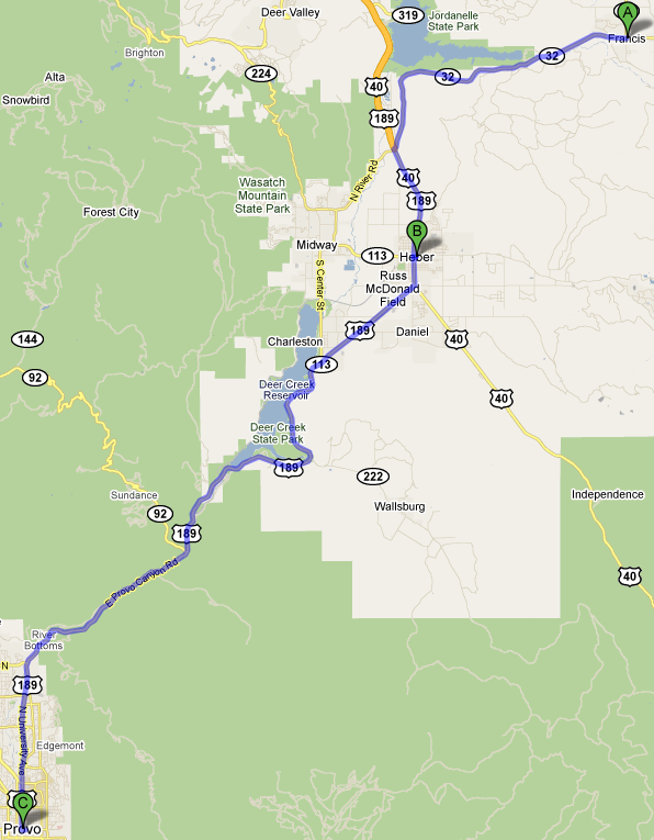 Map from Francis to Provo, UT