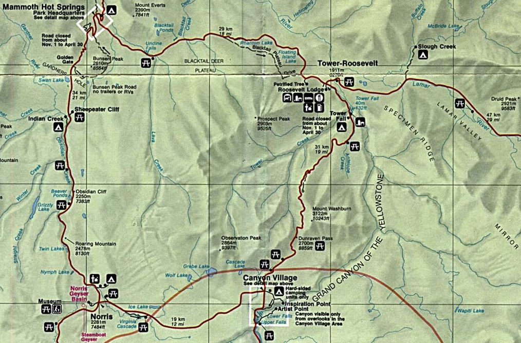 Map of Yellowstone north loop